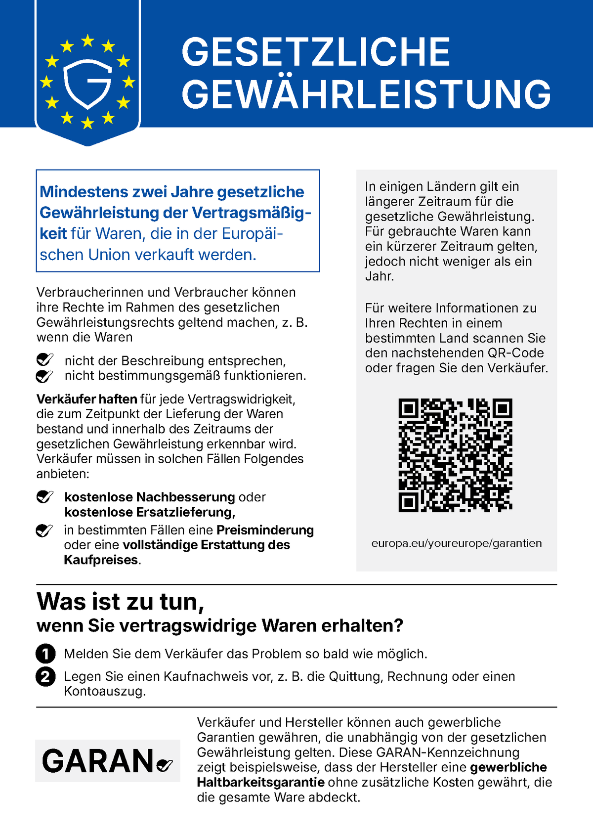 Harmonisierte EU-Mitteilung: Gesetzliche Gewährleistung