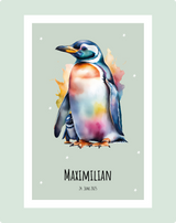 Personalierbares Wandbild [Kind, Name, Pinguin]