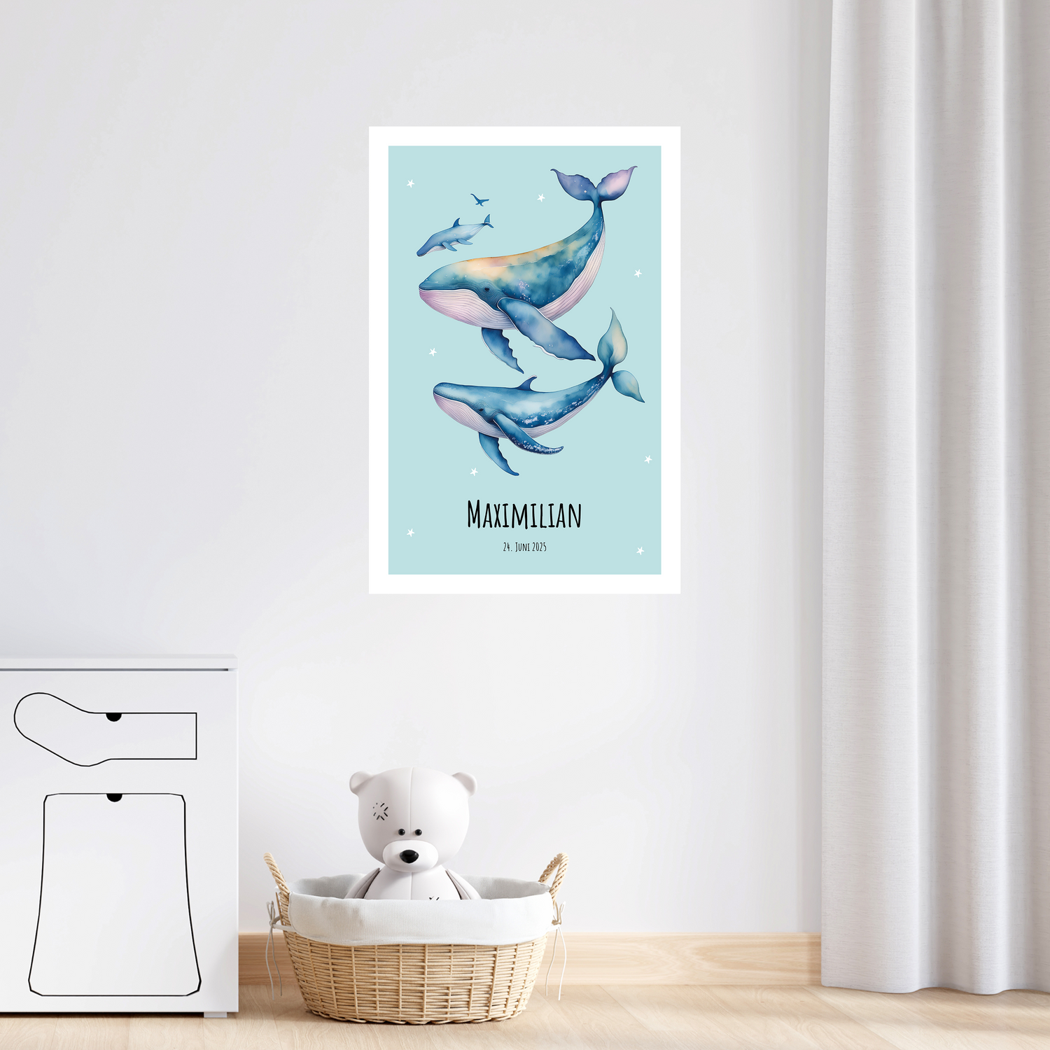 Personalierbares Wandbild [Kind, Name, Wal]