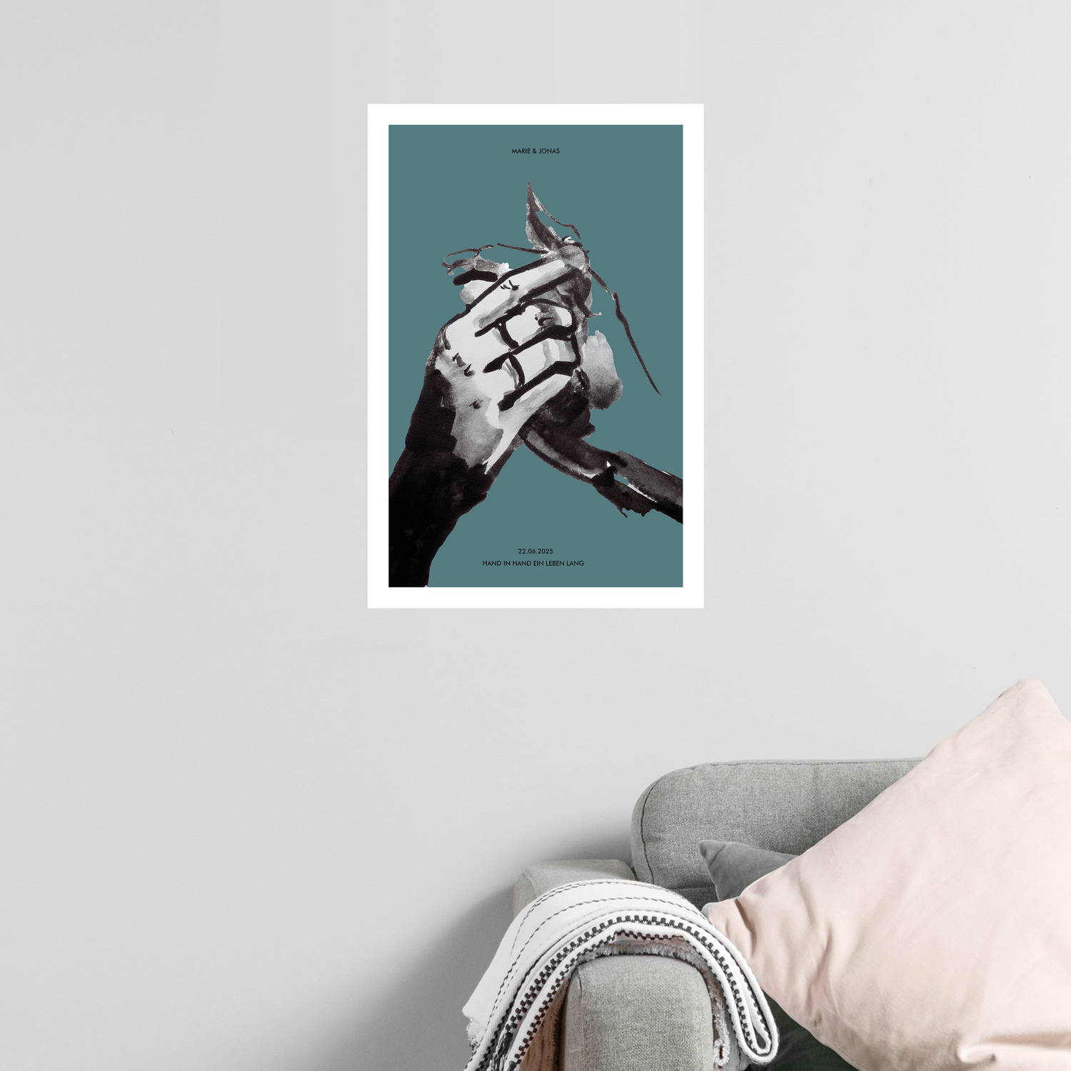Personalierbares Wandbild [Liebe, Hände, Namen & Datum]