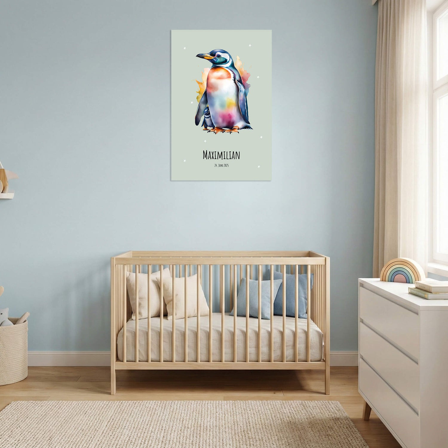 Holzbild „Verliebte Pinguine