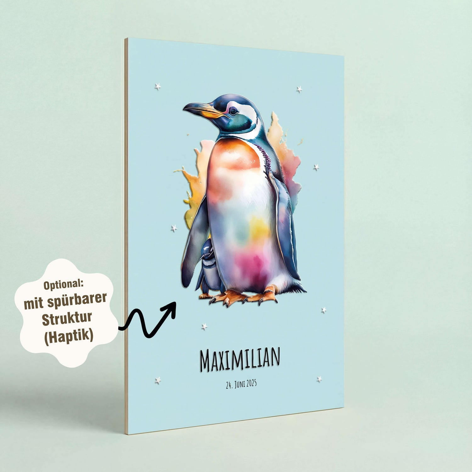 Holzbild „Verliebte Pinguine