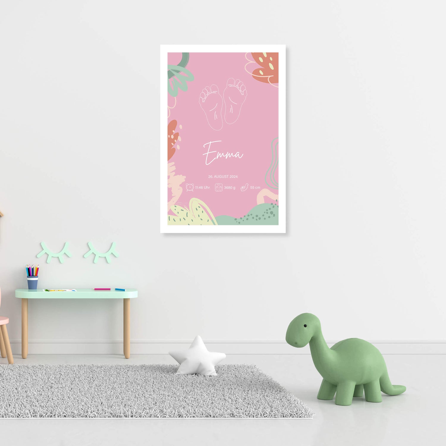 Wandbild [Kinderfüße Umriss, Kindername, Geburtsdaten]