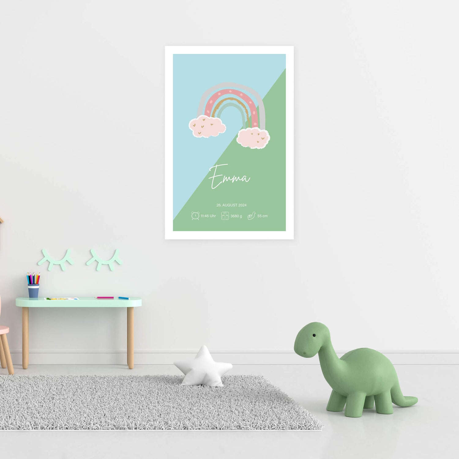 Wandbild [Regenbogen, Kindername, Geburtsdaten]