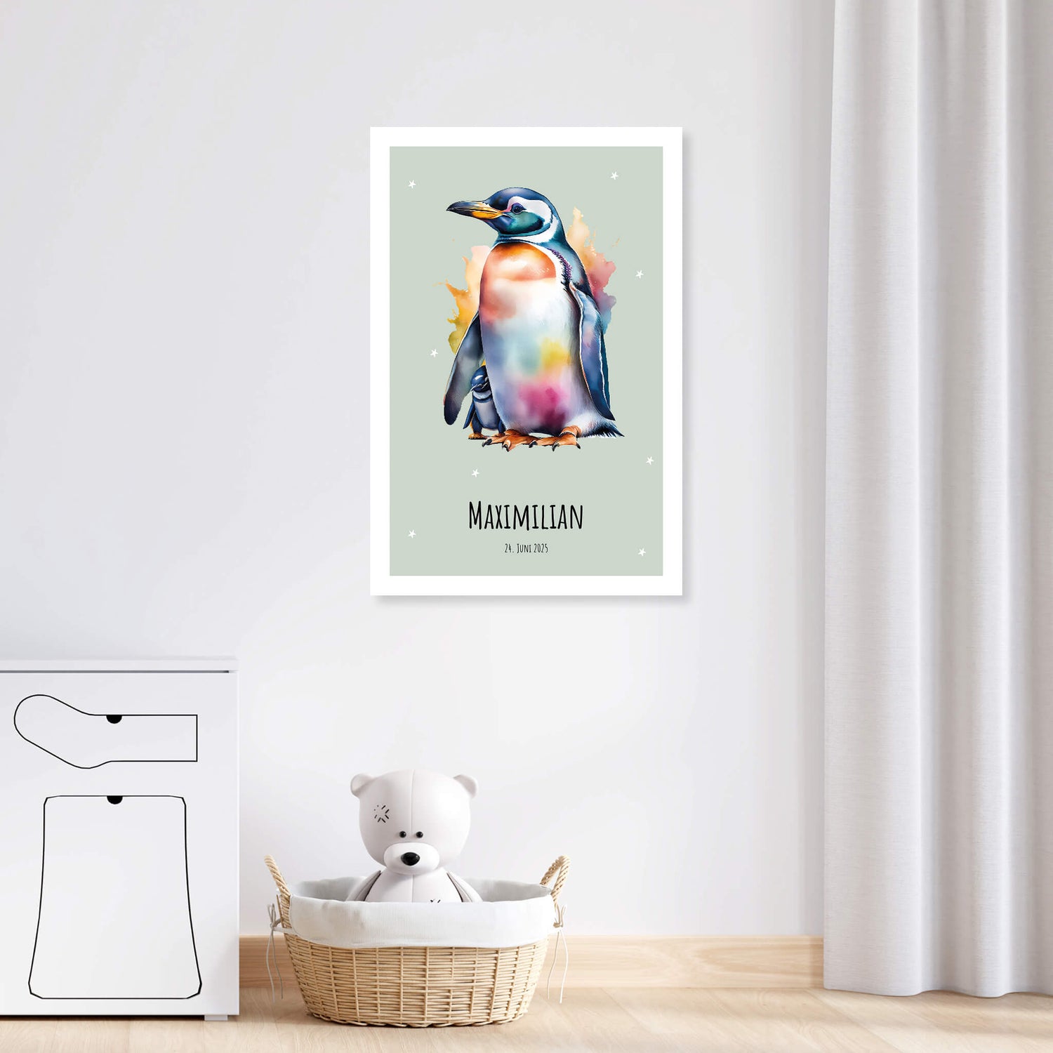 Wandbild [Pinguin, Kindername, Geburtsdatum]