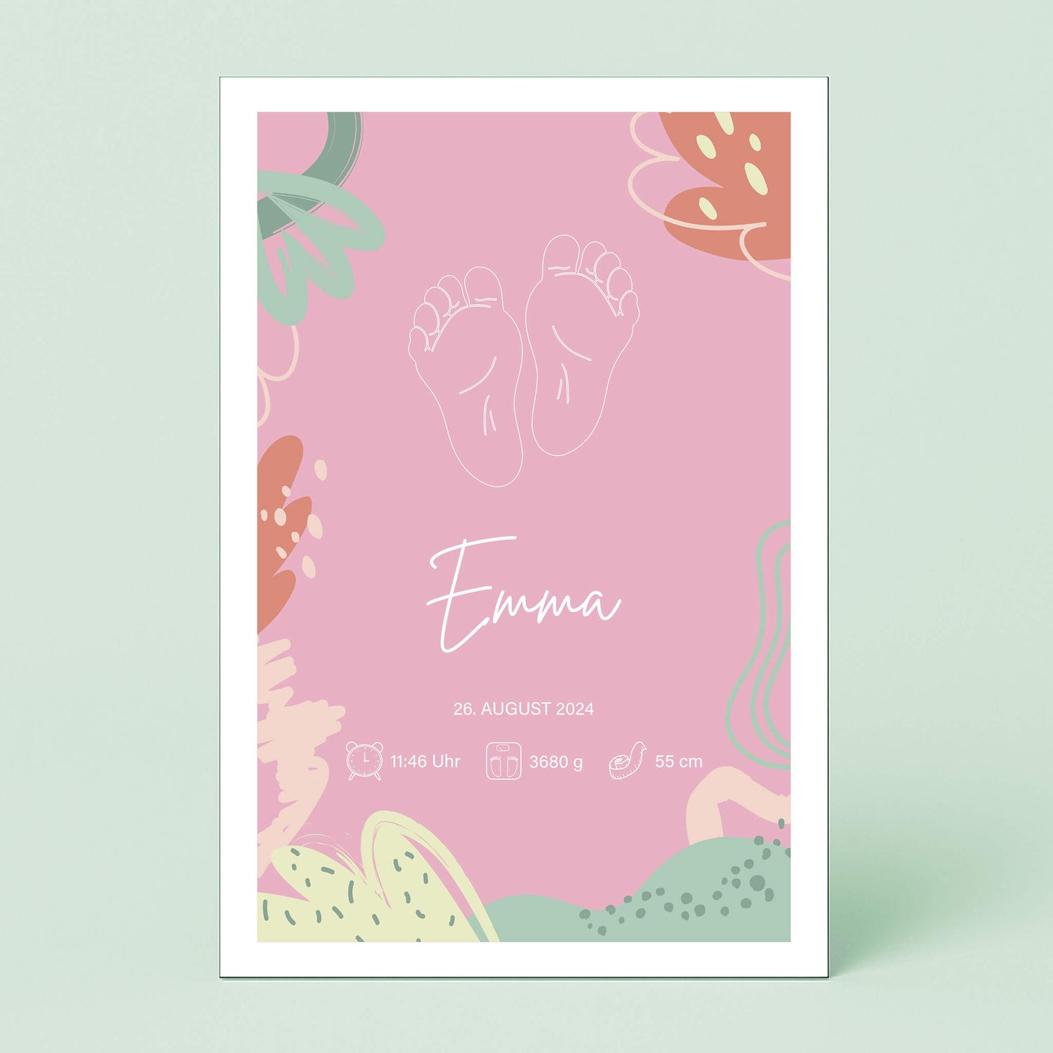 Wandbild [Kinderfüße Umriss, Kindername, Geburtsdaten]