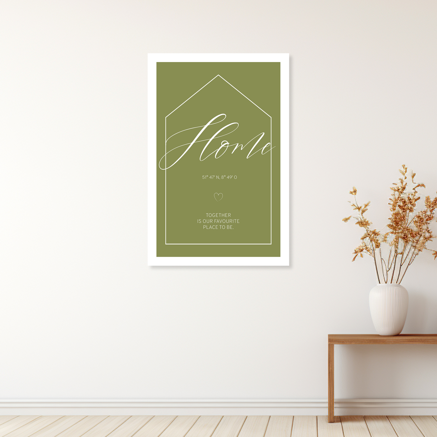 Personalierbares Wandbild [Familie, Haus-Silhouette mit Koordinaten]