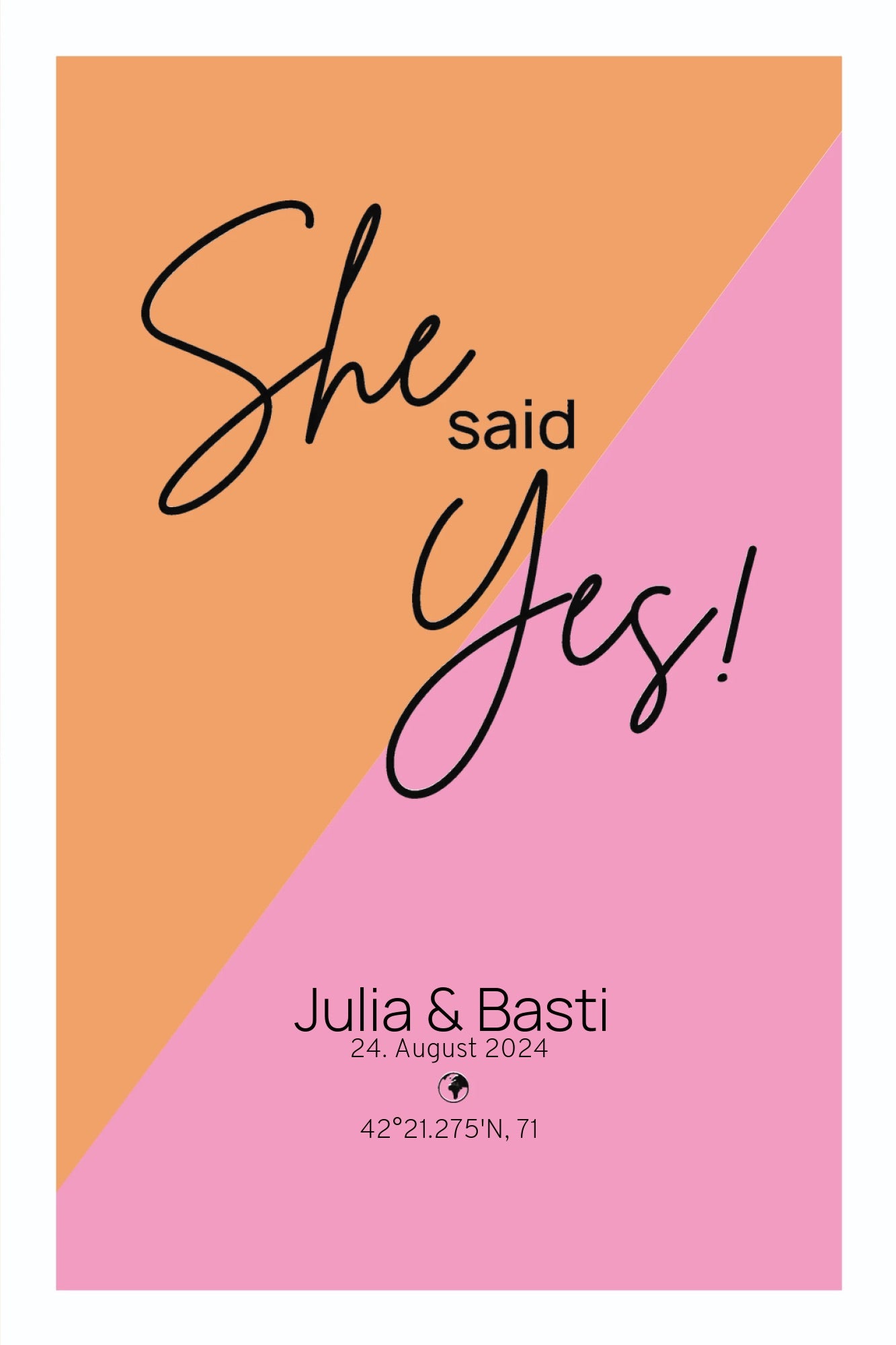 Wandbild [She said Yes, Namen, Datum, Koordinaten]
