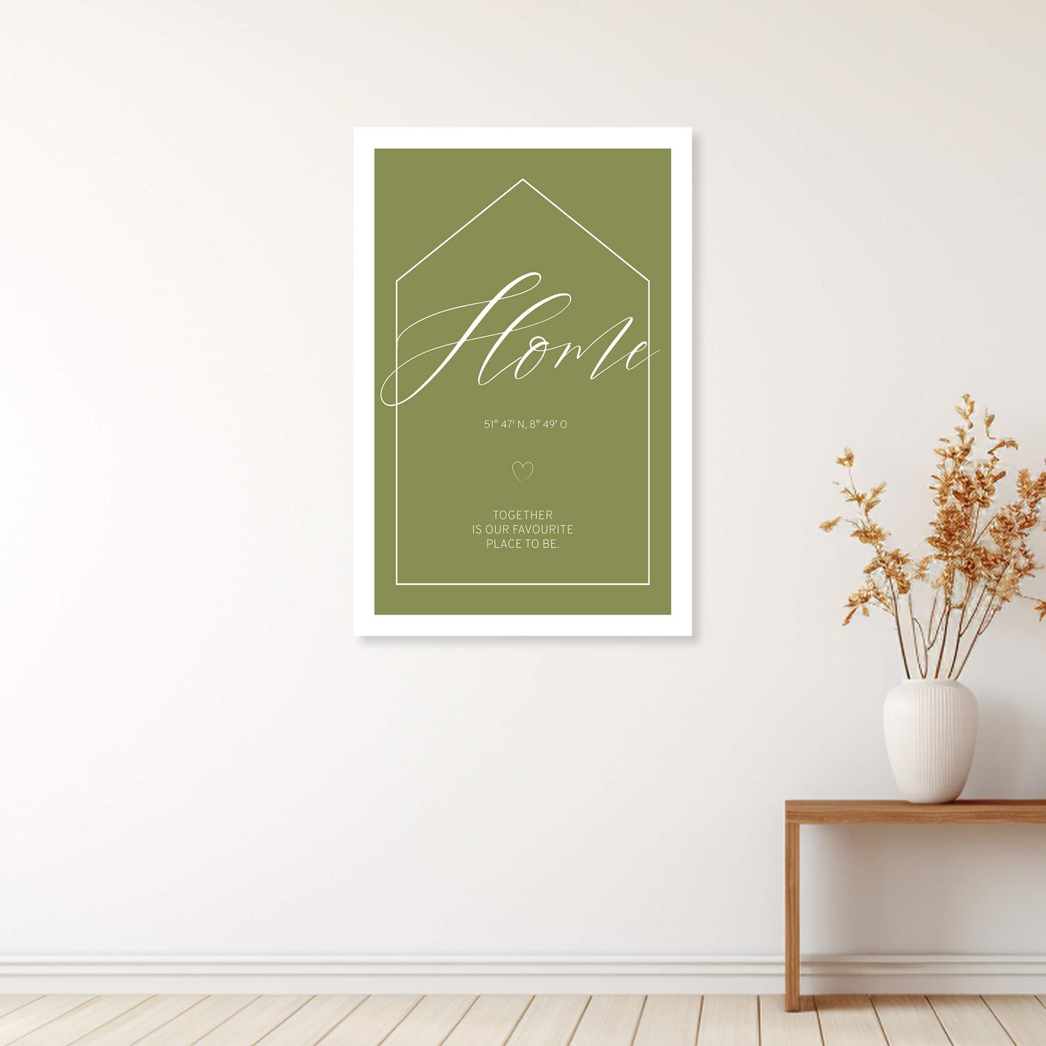 Wandbild [Home, Haussilhouette, Koordinaten, Spruch]